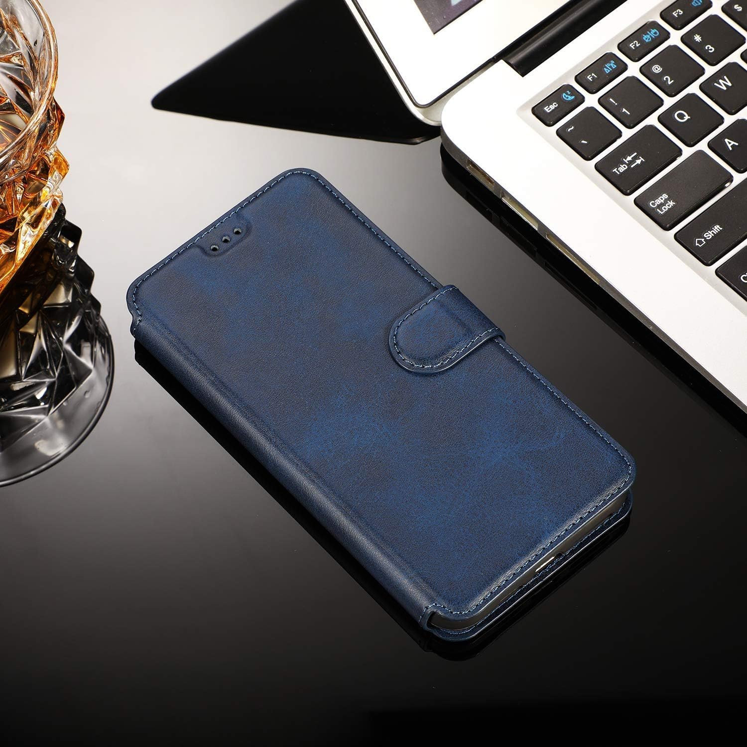 QLTYPRI Case for iPhone X/XS, Premium PU Leather Simple Wallet Case Card Slots Kickstand Magnetic Closure Shockproof Flip Cover for iPhone X/XS - Blue - Image 6