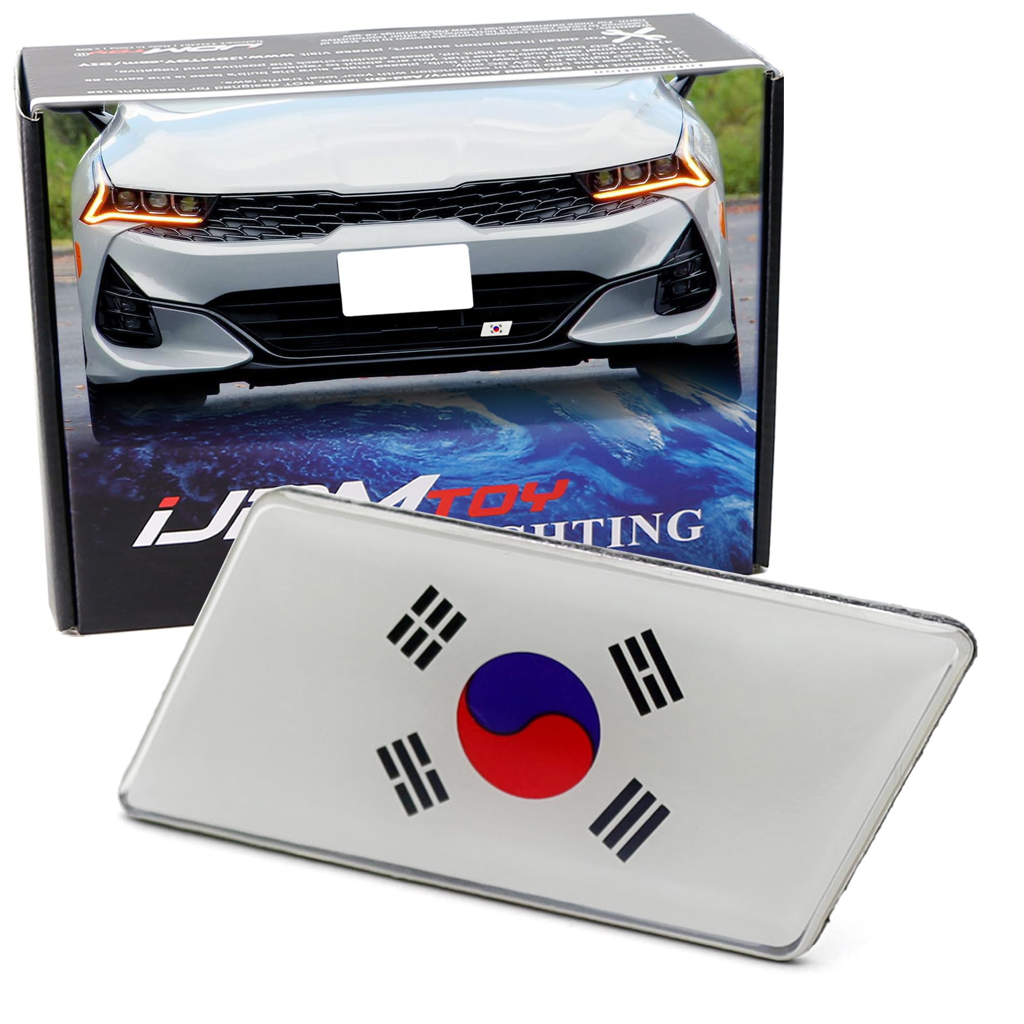 iJDMTOY Korea Taegukgi Emblem Badge w/L-Shape Stand Compatible with Korean Cars Hyundai Genesis Kia Front Grille or Rear Trunk