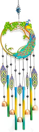 Campanillas de viento, campanillas de viento de pavo real de 28 pulgadas con campanas de cobre componen un ambiente zen adecuado para exteriores,