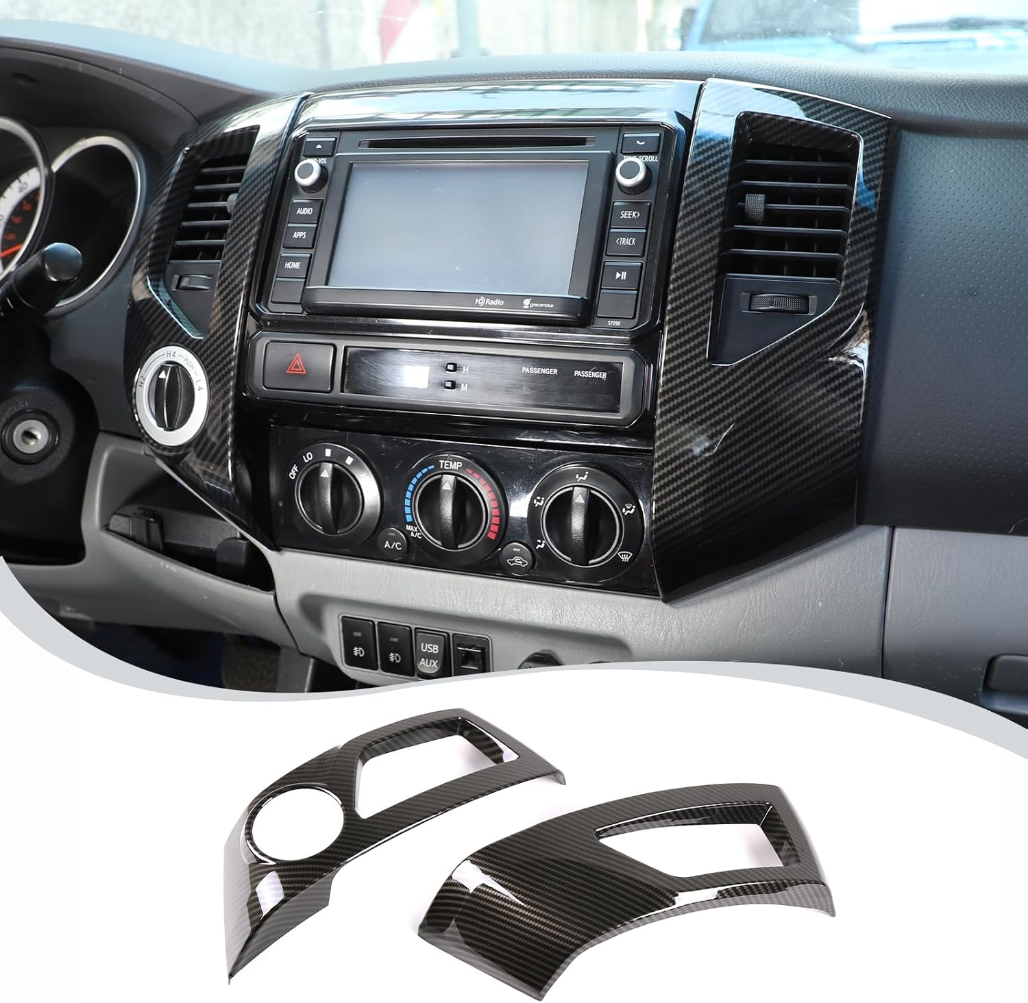 LLKUANG Car ABS Central Control Dashboard Air Outlet Frame Cover Trim Compatible with Toyota Tacoma 2011 2012 2013 2014 2015 Interior Accessories (ABS Carbon Fiber(without holes))