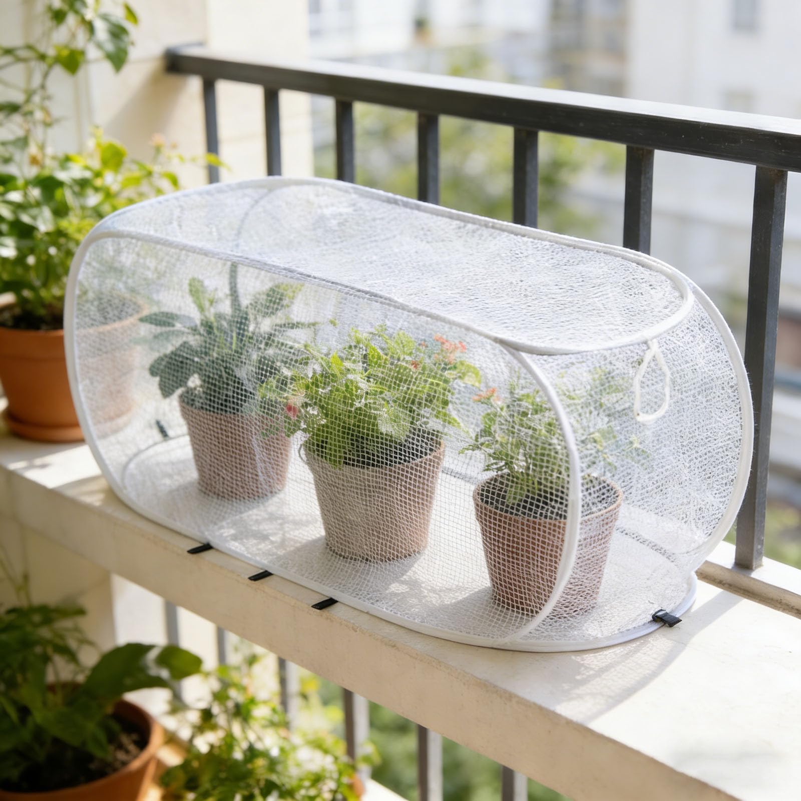 Pop-Up Garden Mesh Net Cover, Foldable Plant Protection Tent, Anti Bird Insect Sun Rain Shelter for Vegetables Herbs Potted Plants, Portable Greenhouse Cage with Ground Stakes (White, 90 * 40 * 35)