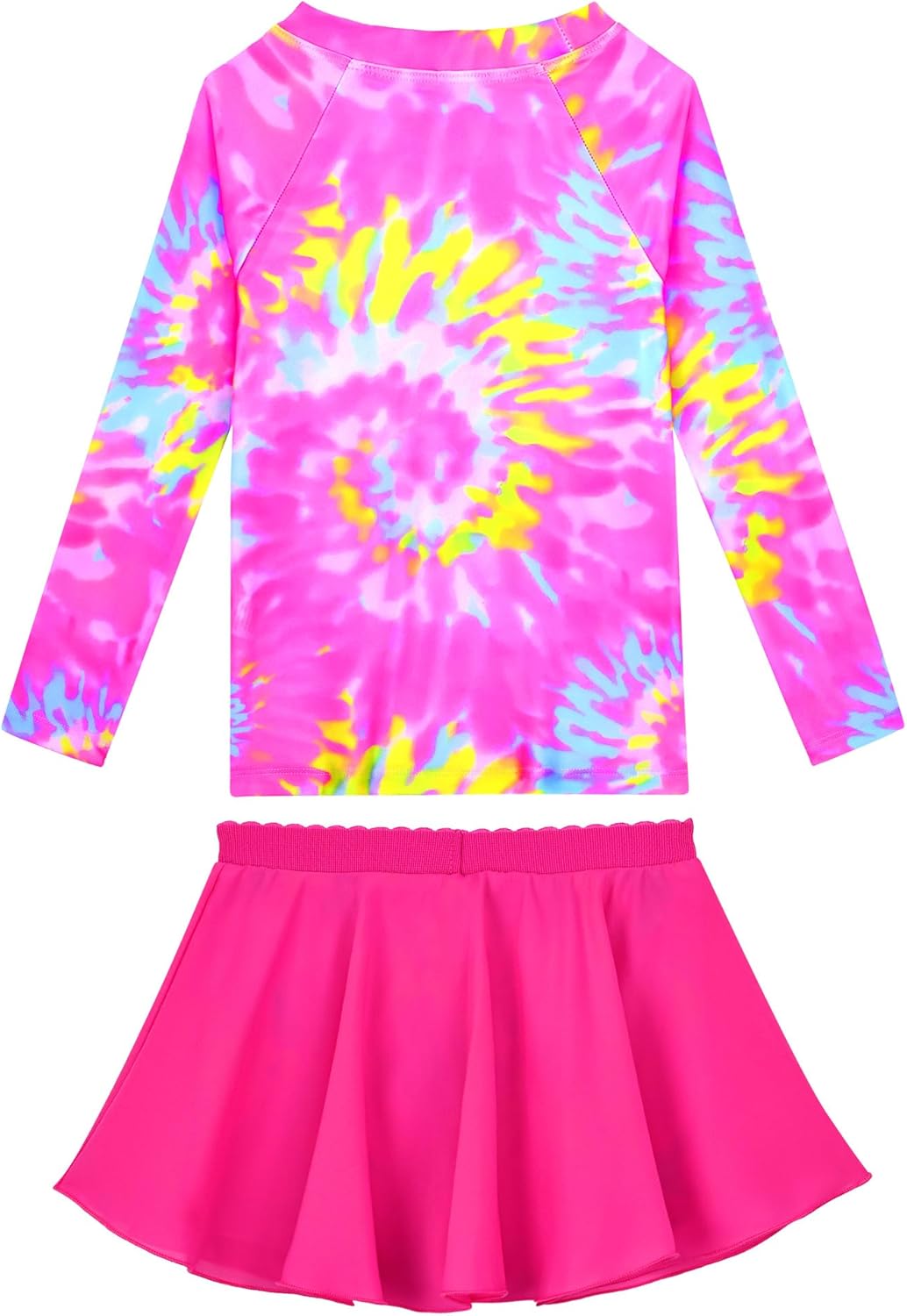 Bathing Suits for Girls 7-8 Years Old 2 Piece Long Sleeve Skirt Swimwear Rose Yellow Flower Swimsuit Sets with Skirt - Image 2