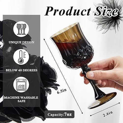 Miniatura 8 de Pinkunn 12 copas de vino de plástico verde de 7 onzas, reutilizables, copas de agua verdes, vasos de plástico vintage, aptos para lavavajillas, para