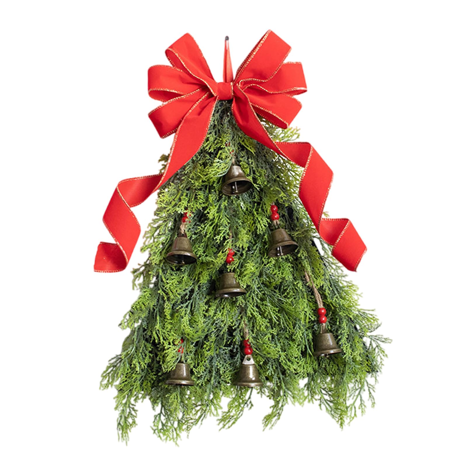 Christmas Supplies Bowknot and Bells Wreath for Front Door Festival Hanging Ornament Seasonal Decoration Indoor Outdoor Decoration