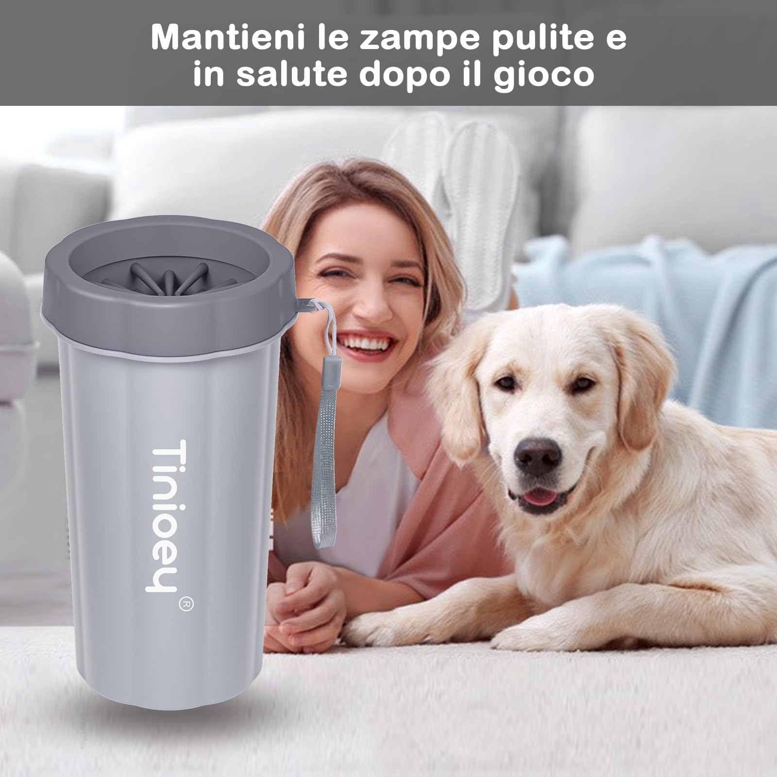 Tinioey - Pulisci Zampe Cane, Lava Zampe per Cani, Pulitore Zampe Cane con 3 Asciugamani Assorbenti, Accessori Cane per Pulizia Zampe Cane, Regali Cani per Lavazampe Cani Taglia Grandi
