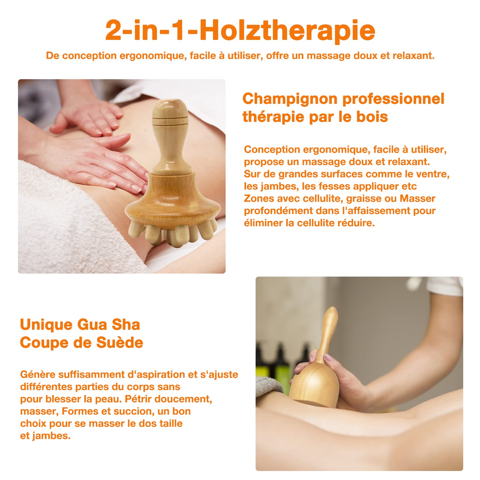 Maderotherapie Set d'outils de Massage Bois Coupes de Massage et Champignon de Massage, Masseur Cellulite, Drainage Lymphatique,Masseur Anti Cellulite
