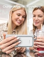 Vista 6 de Banco de energía ultra delgado de 6000 mAh, batería externa de 3 salidas compatible con iPhone, Samsung, color blanco plateado