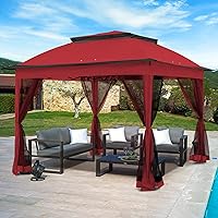 Vista 10 de 11x11 Tienda de campaña desmontable para exteriores con paredes de malla para patio, césped, jardín trasero y terraza, beige