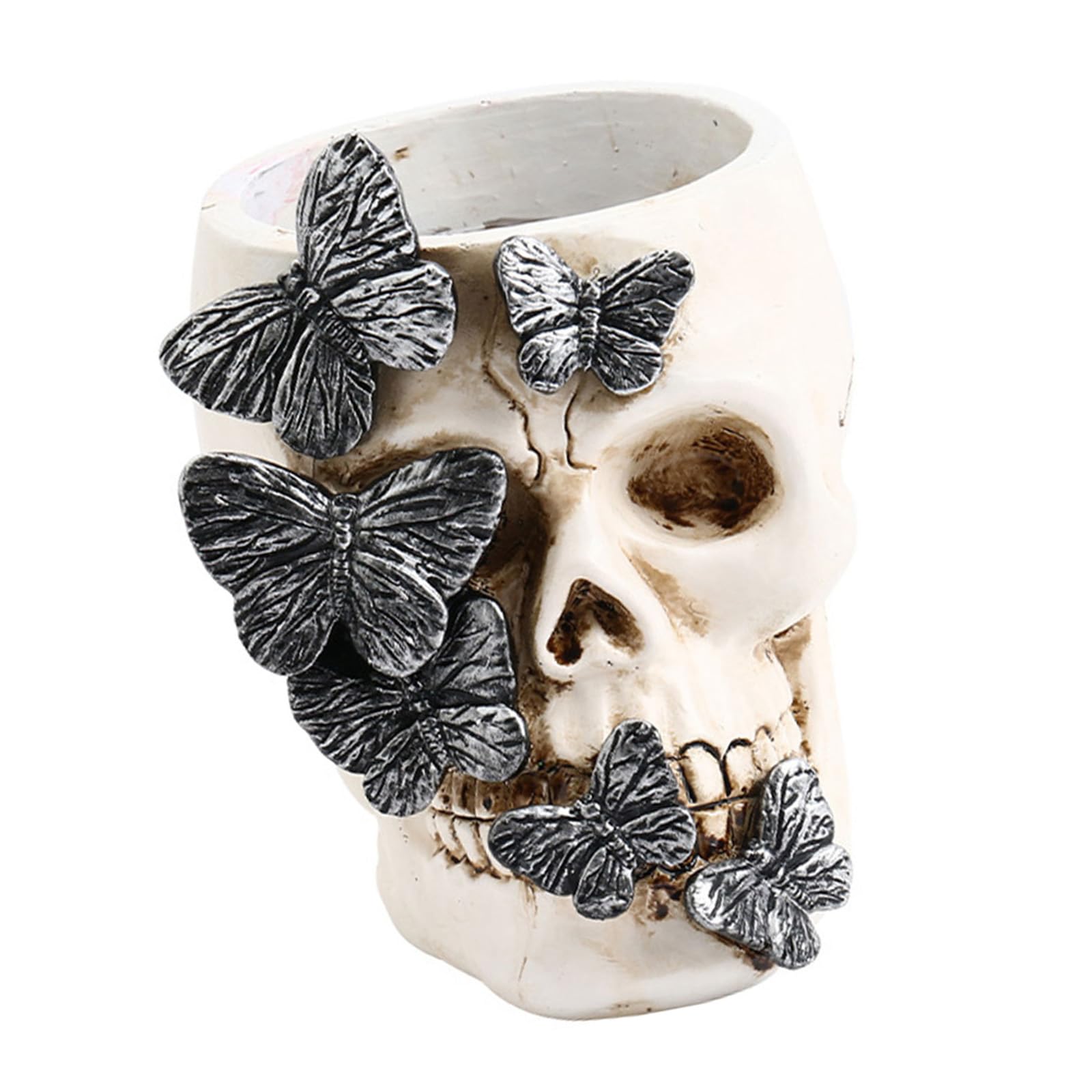 CRFFZ Skull Pencil Holder Resin Pen Cup Multipurpose Desk Organizers Storage Box Makeup Brush Holder for Halloween Decoration Resin Container