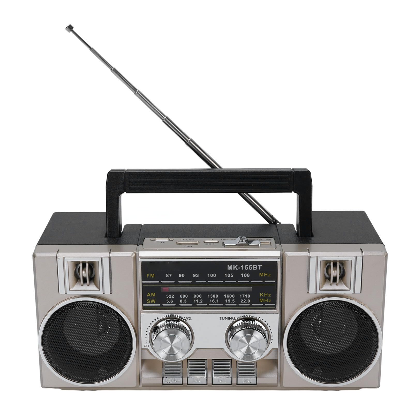 Radios Portable AM FM, Full Band Portable Radio with RGB Bluetooth Speaker, Clear Sound Quality for Garden, Park, Bathroom, Easy Portability (Gold)