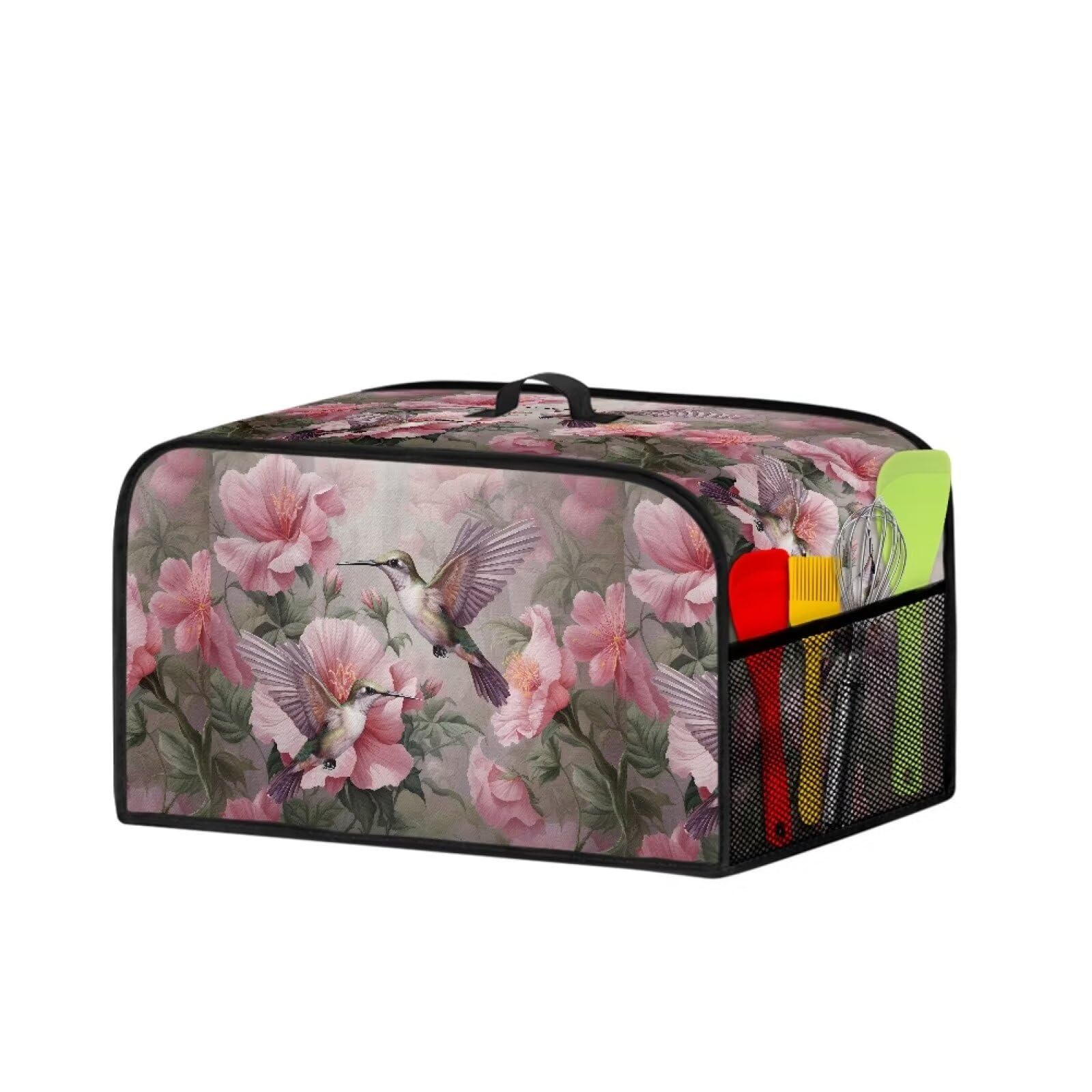 YUVAMAGIMO Hummingbird Floral Oval Crock Pot Practical Crock Cover with Top Handle and Side Pockets Slow Cooker Protector Suitable for Kitchen Appliances Home Appliance Decoration