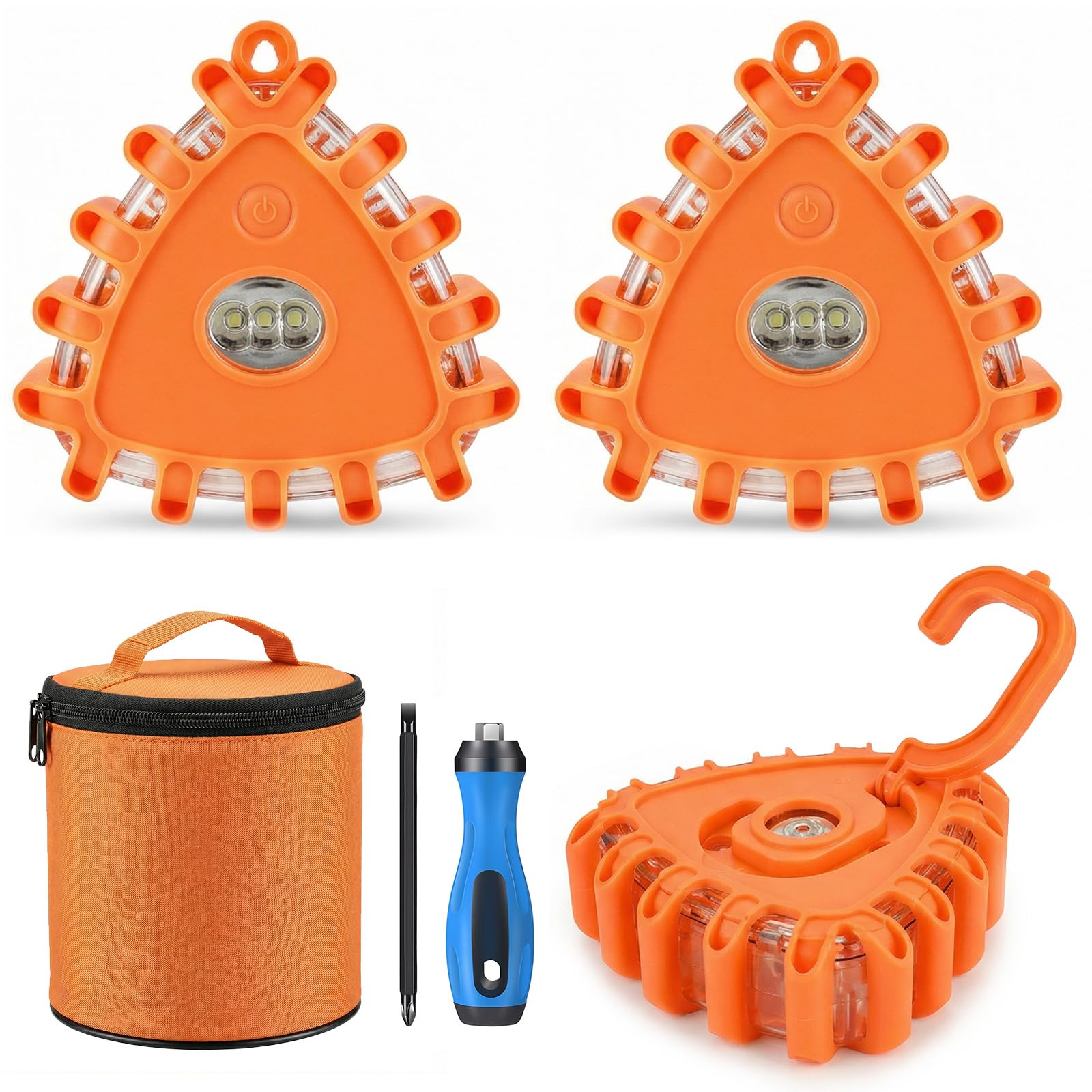 CECOMBINE 3 Stück Warnleuchte, LED Warnleuchte Panne Magnetisch mit Haken, Oxford-Tasche & Schraubendreher, 9 Flash-Modi, Batteriebetrieben, IP65 Wasserdicht für Boote, LKW, Camping Wandern
