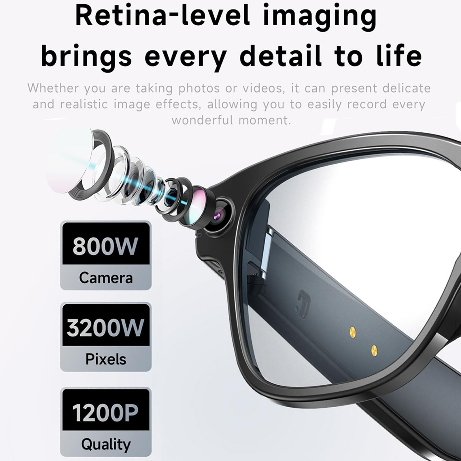 Occhiali Intelligenti Ai, Fotocamera da 800W + Registrazione Video 1200P HD, Lenti Anti-Luce Blu Che Cambiano Colore, Wi-Fi + Bluetooth 5.4, Assistente Vocale/Traduzione Multilingue A
