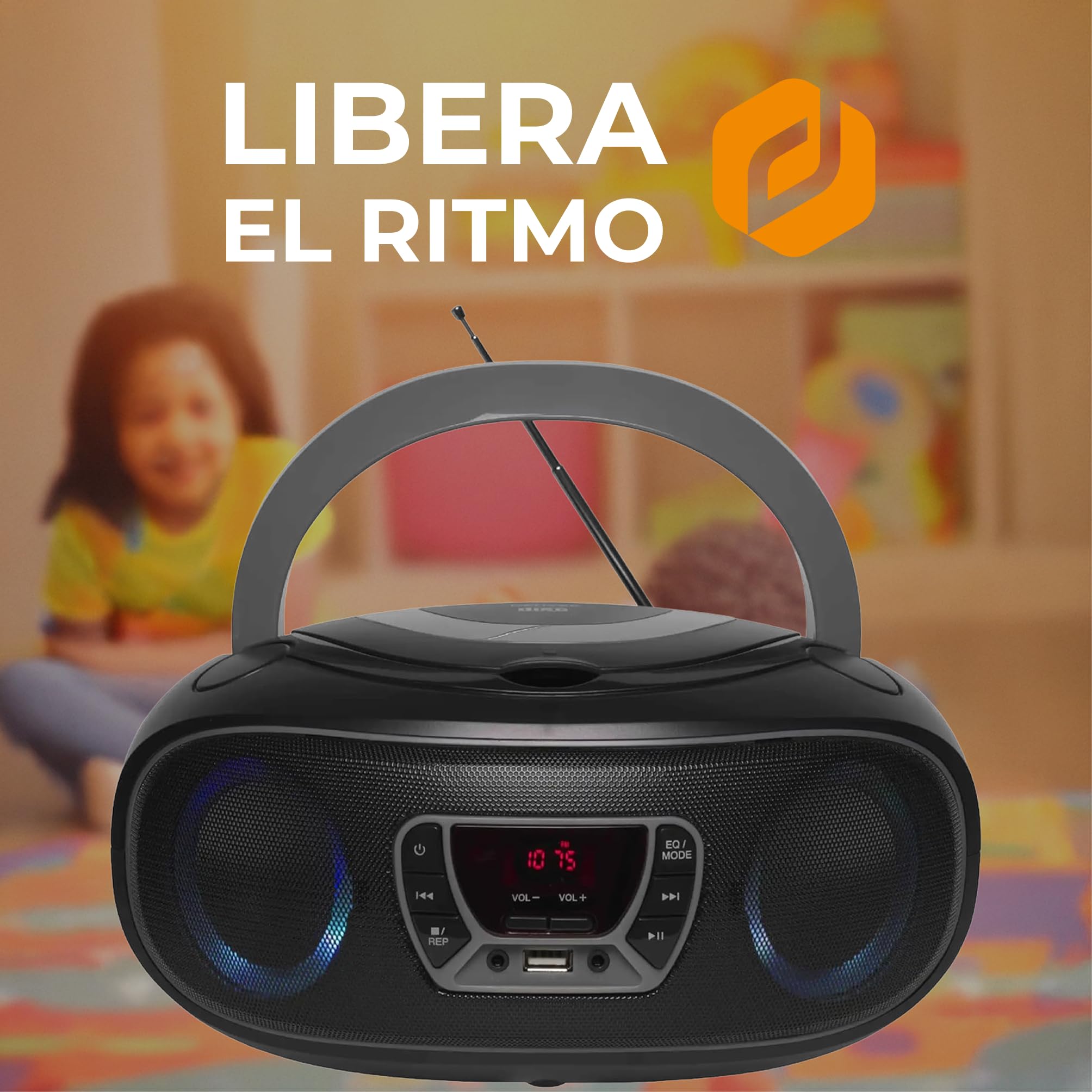 Denver Electronics TCL-212BT GREY reproductor de CD Reproductor de CD portátil Negro, Gris - Unidad de CD (4 W, FM, Externo, Reproductor de CD portátil, Negro, Gris, 3,5 mm)