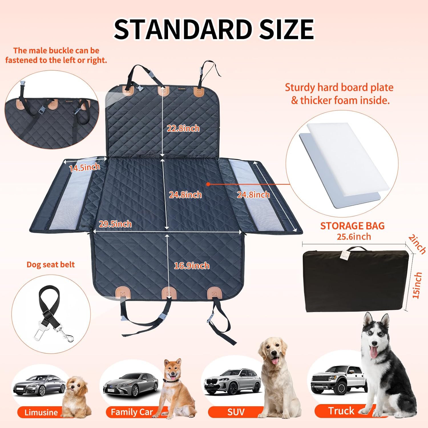 Paw Jamboree Dog car seat Cover for Back seat Hard Bottom Half Dog car seat Cover Passenger Friendly Back seat Extender for Dogs