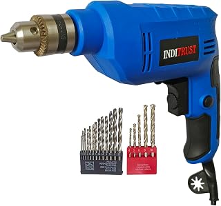 Inditrust Heavy duty 500W Reversible Drill Machine Variable speed with 13pcs Hss & 5pc masonry bit set (Pack of 3) Pistol Grip Drill