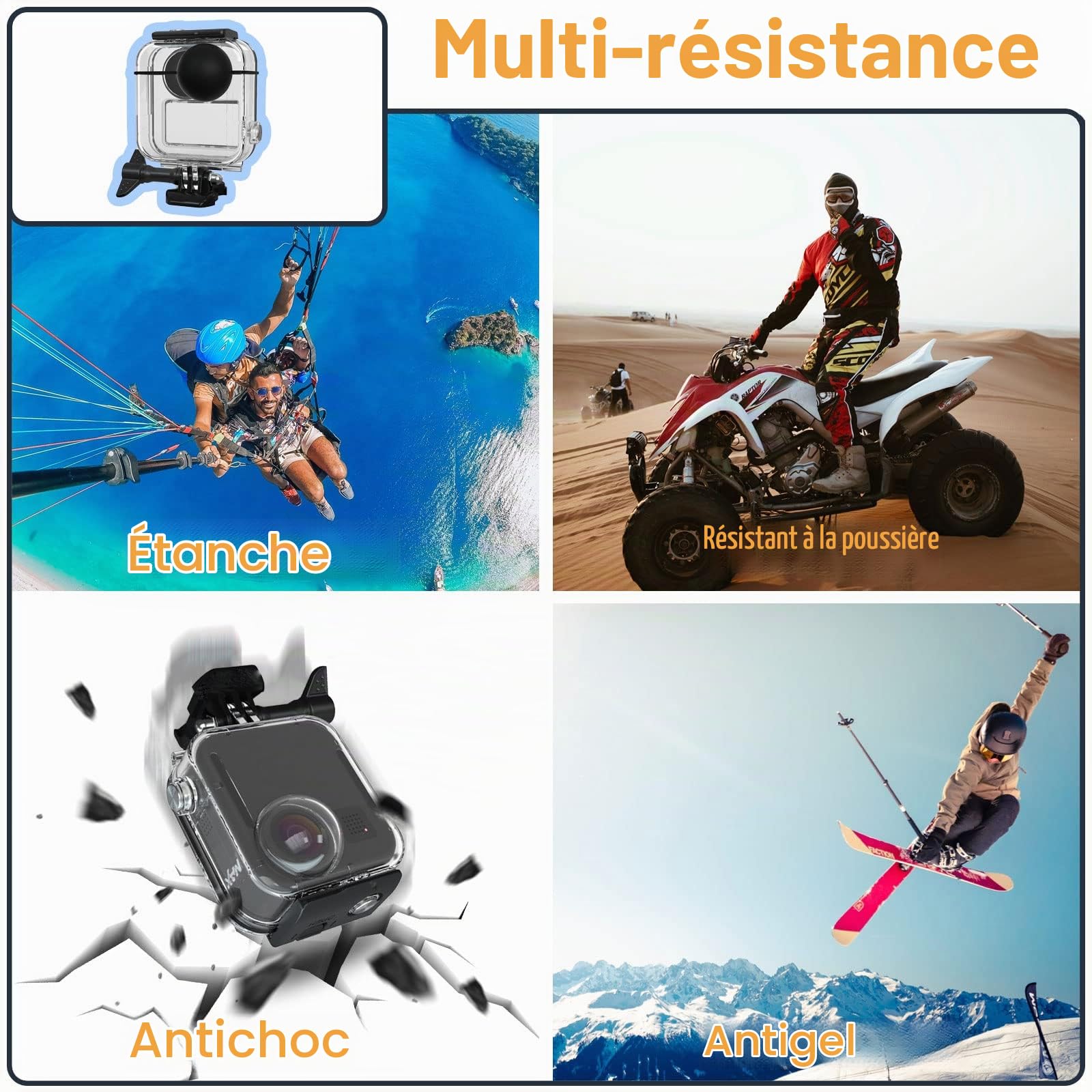 Étui étanche pour caméra d'action Go Pro Max 360 avec écran tactile, coque de protection sous-marine avec support pour caméra d'action GoPro MAX 360 Kit d'accessoires