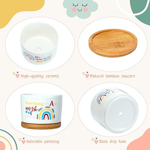 Miniatura 6 de Junkin 12 piezas de regalo de agradecimiento para empleados y maestros, macetas de cerámica para suculentas con bandeja de bambú, versículo bíblico