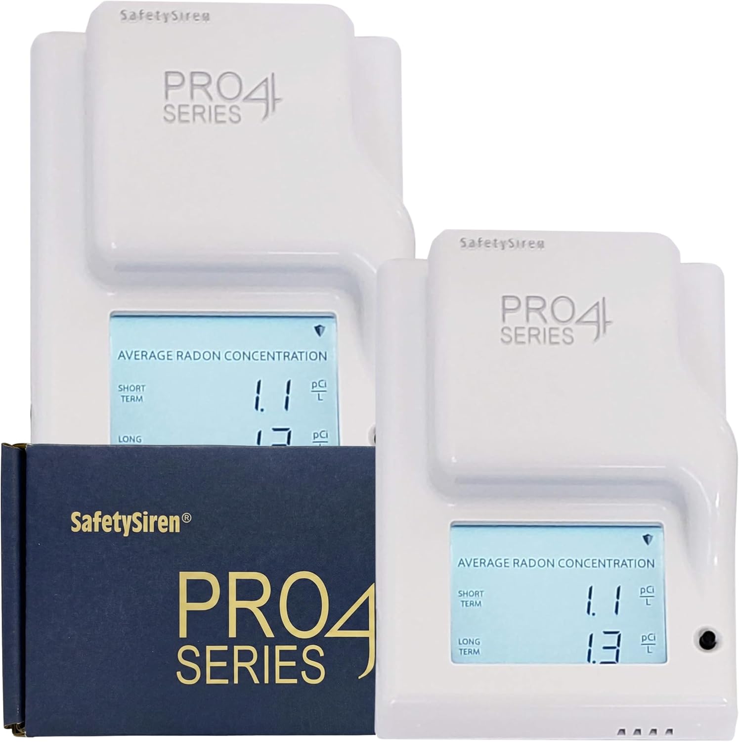 Safety Siren Pro4 Home Radon Gas Detector, Continuous Monitoring for Indoor Use with LED Indicators and Long-Term Radon Tracking, Real-Time Alerts, Digital Display and Alarm Function - 2 Pack