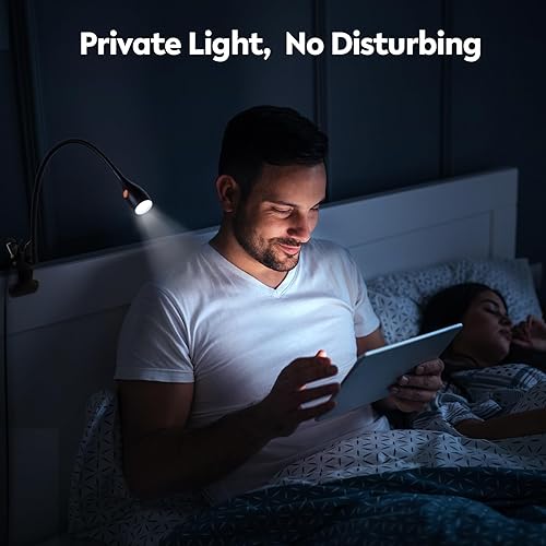 Miniatura 8 de acegoo Luz de lectura minimalista para cabecera de cama, lámpara regulable con clip con adaptador USB-C, cuello de cisne flexible y práctico