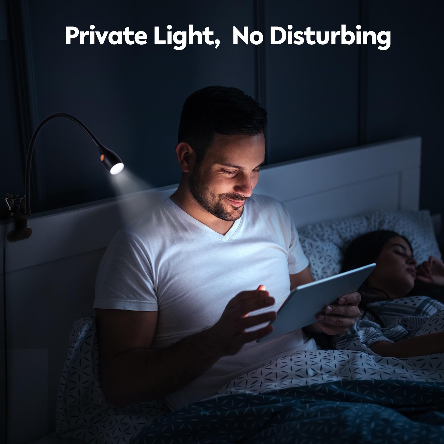 acegoo Luz de lectura minimalista para lámpara de clip, cabecero de cama, luz regulable, luz de libro de 3000 K/luz ámbar con adaptador USB-C, cuello de cisne flexible y práctico interruptor de cabeza