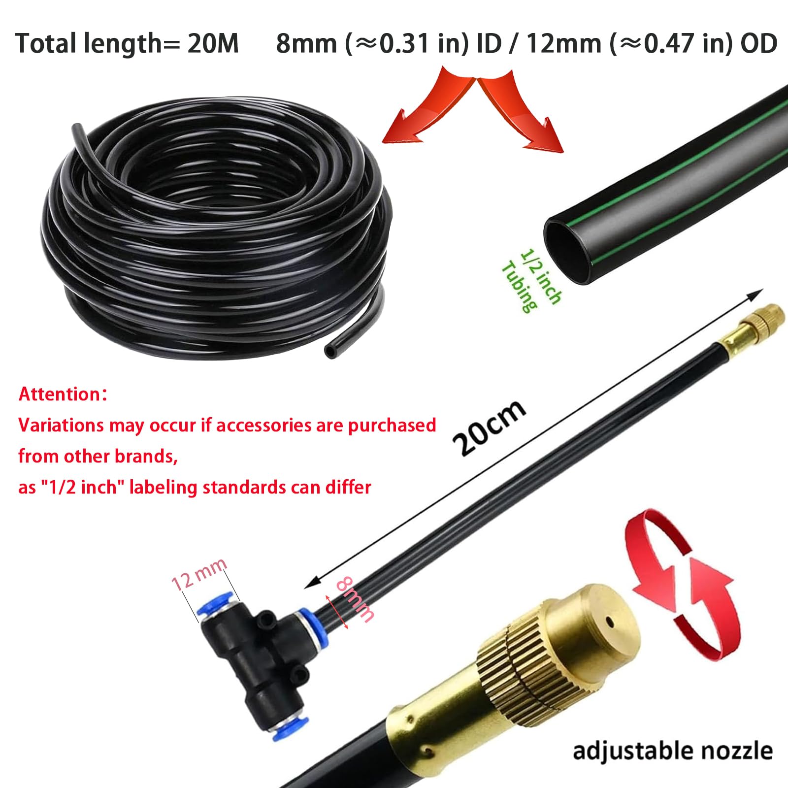 Kit de riego por goteo, sistema de riego automático, tubo de riego de 1/2 pulgada, sistema de riego de jardín para patio de jardín (65 pies)