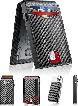 Real Leather Wallet for Men Slim RFID Blocking Bifold with Pop-Up Card Holder Black