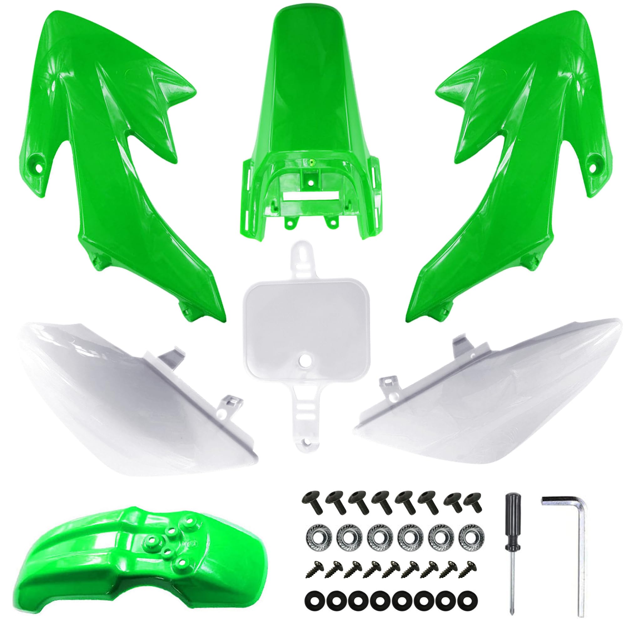 Garde-boue CRF50 cassé ? Kit plastique complet PRO BAT blanc vert avec boulons pour pit bike - 8