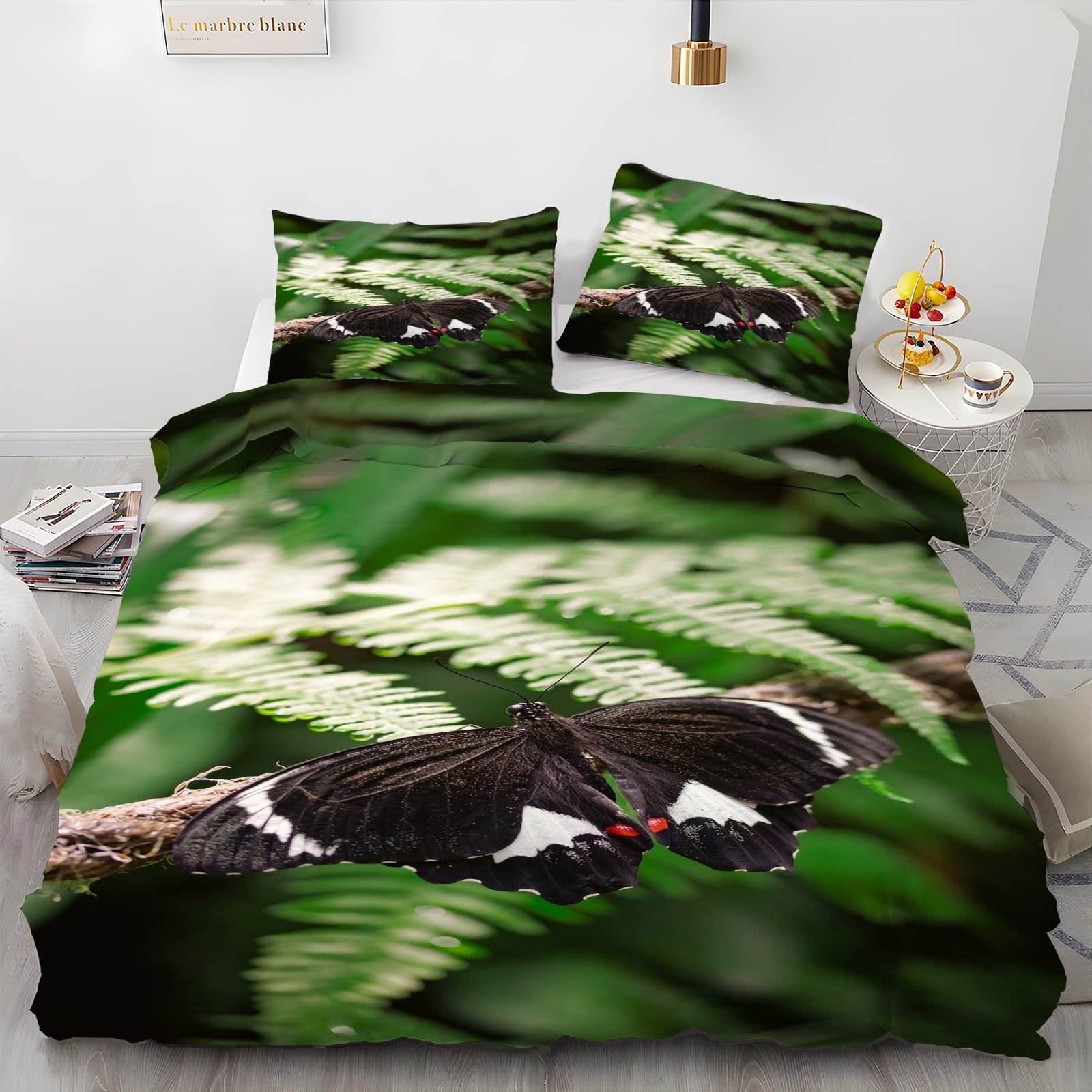 MLUNKQAIL Papilion Butterfly Super King Duvet Cover Plant SuperKing Bedding Set Microfibre Reversible Super King Bedding with Zipper Closure 3D Pattern Quilt Cover and 2 PillowCases 50x75cm
