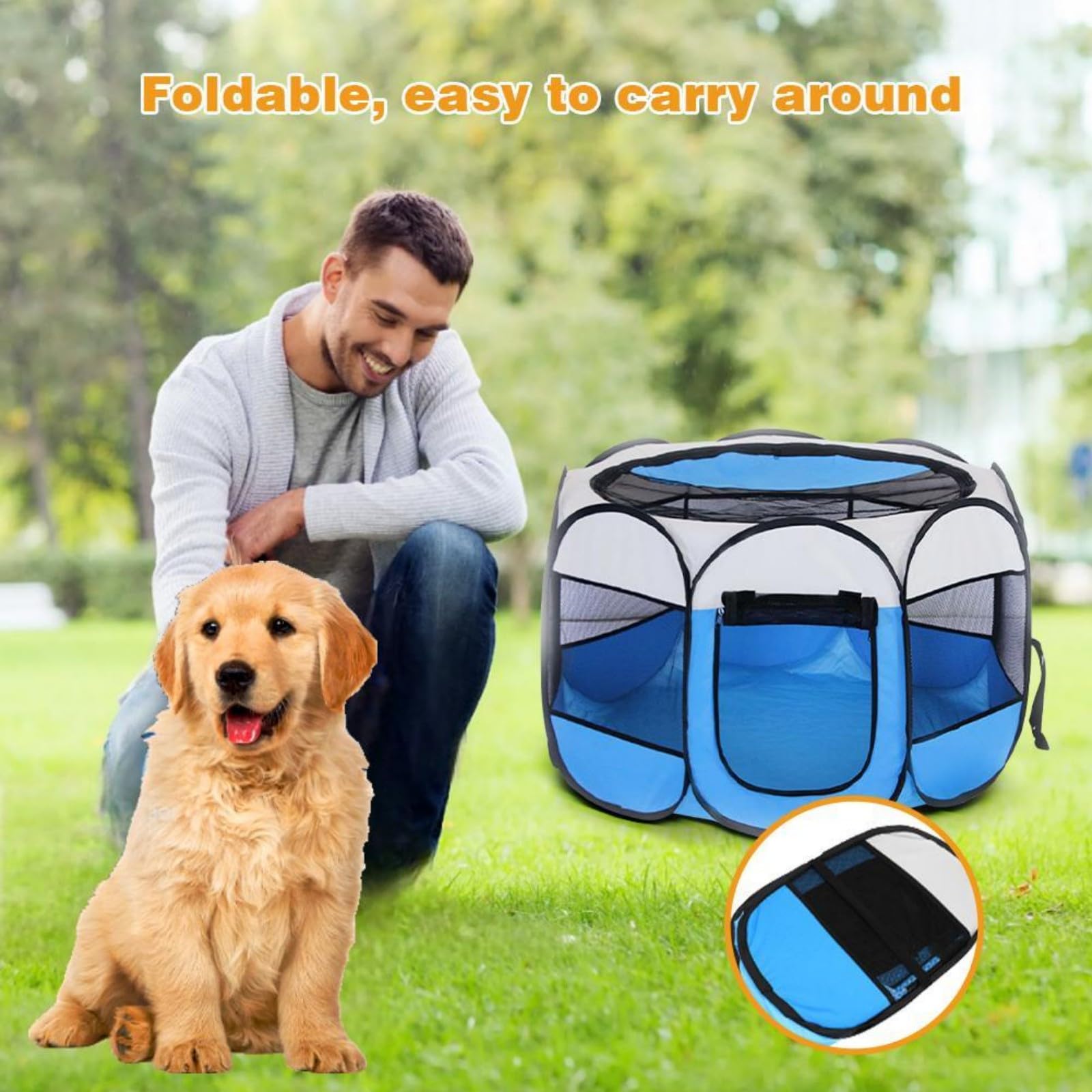 Recinto Pieghevole Per Animali Domestici 74x73x43cm - Box Per Cani, Gatti E Cuccioli Con 2 Porte - Blu
