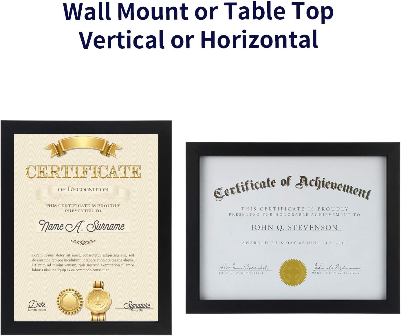 ONE WALL 8.5x11 Document Certificate Frame Made of Solid Wood Tempered Glass for 8.5x11 Inch Diplomas Certificates Photos Without Mat for Wall or Tabletop Display - Mounting Hardware Included