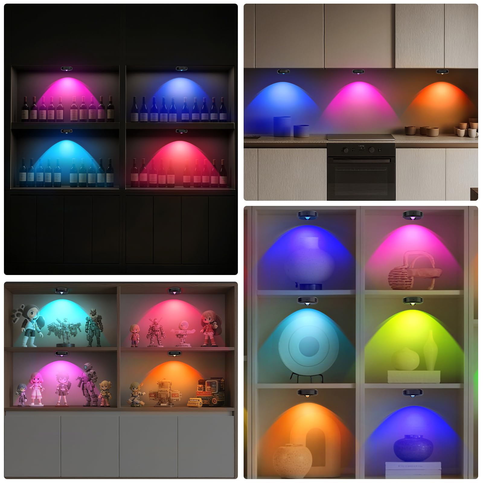 Iluminación LED para armario (recargable por USB, redonda, iluminación de armario, batería LED, 6 unidades)