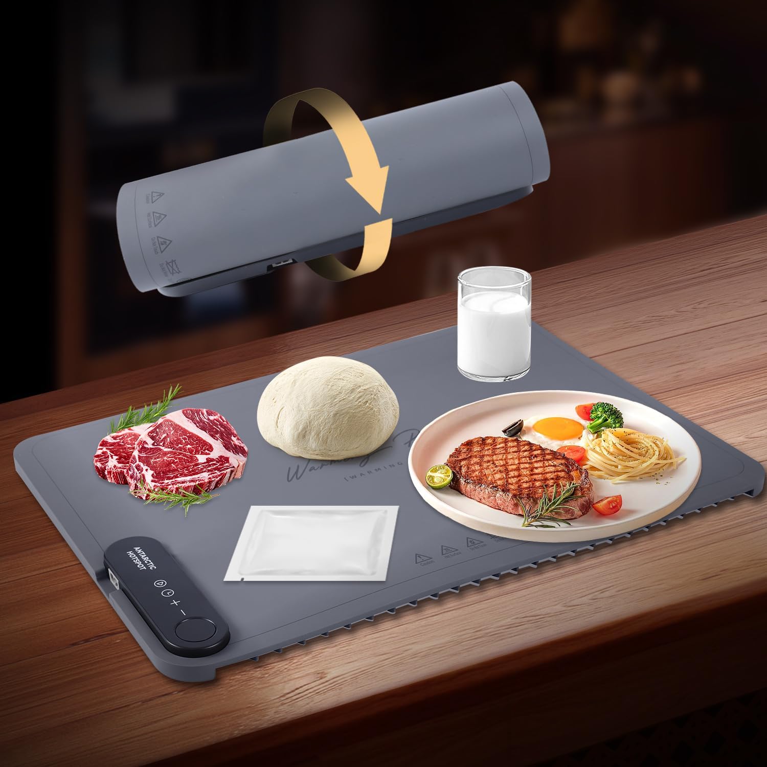 - Food Warming Mat 24x16inch Surface Heating for Food Party Buffet Daily Use, Portable Electric Silicone Defrosting Tray, Hot Plate Keep Food Warm (Gray)
