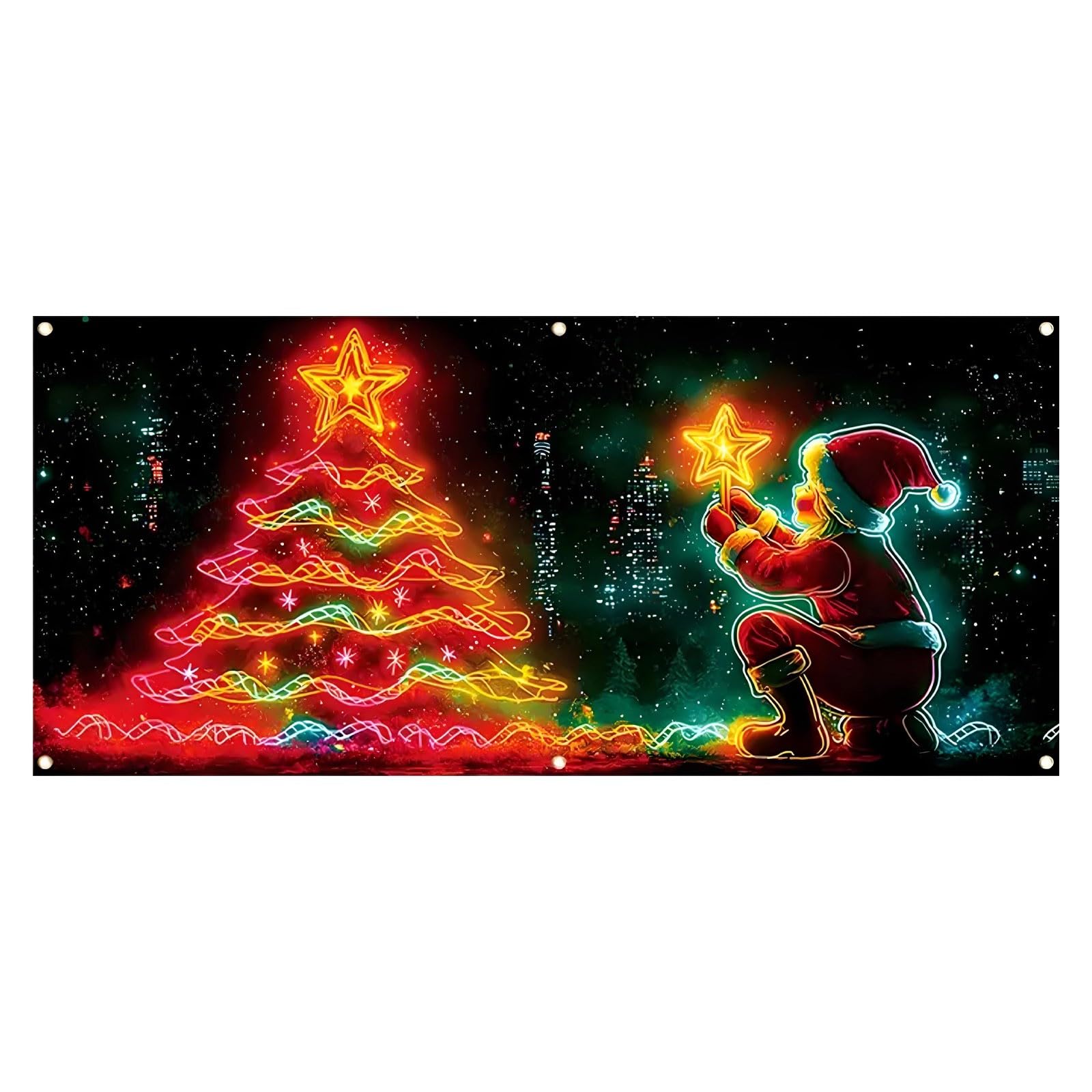 Banner fluorescente para puerta de garaje, festivas, festividades, para fiestas, 157 x 71 pulgadas, fondo de fotografía de Papá Noel