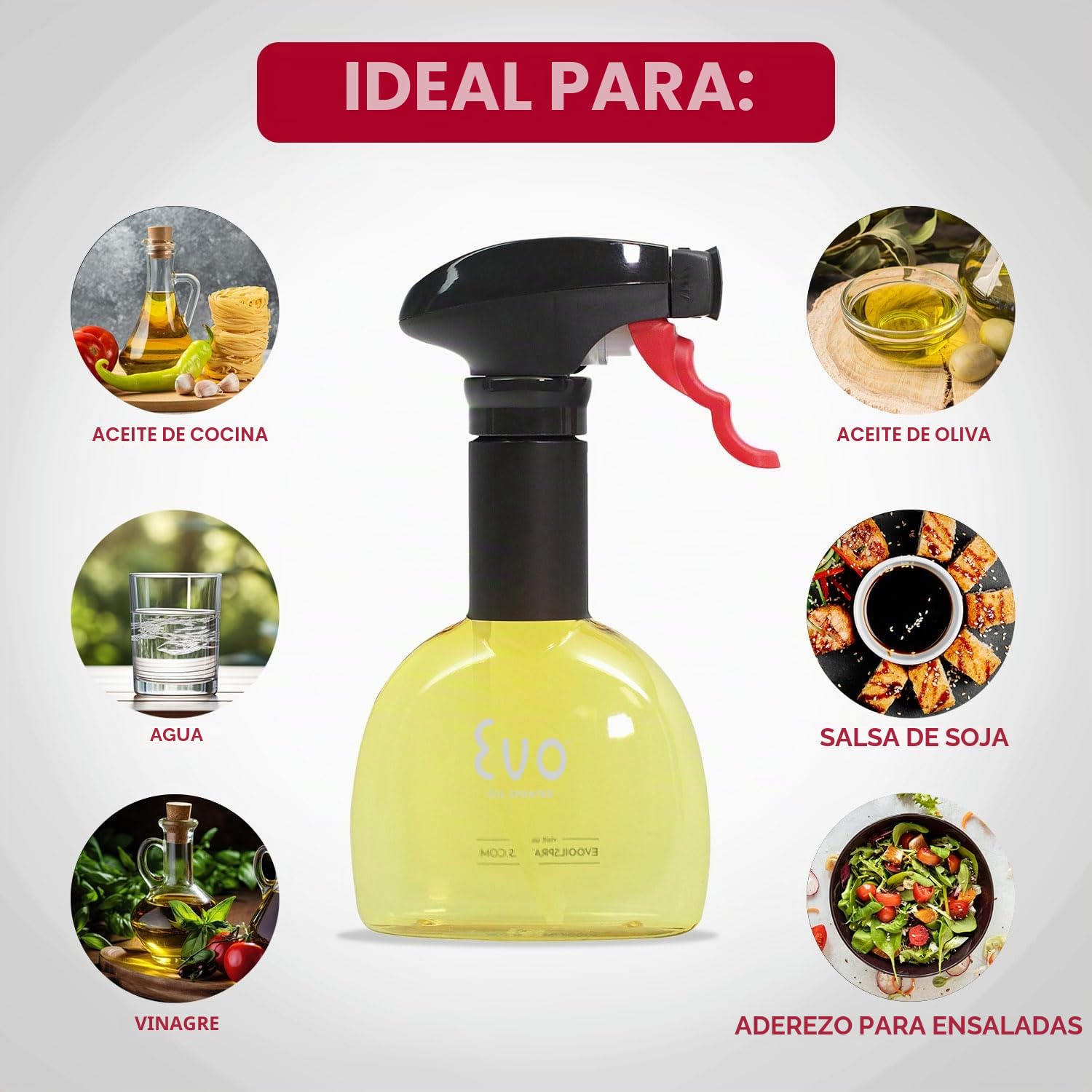 Evo Oil Sprayer Botella 8118 sin aerosol para aceites de cocina de oliva, plástico sin BPA, verde y amarillo | Apto para vinagres