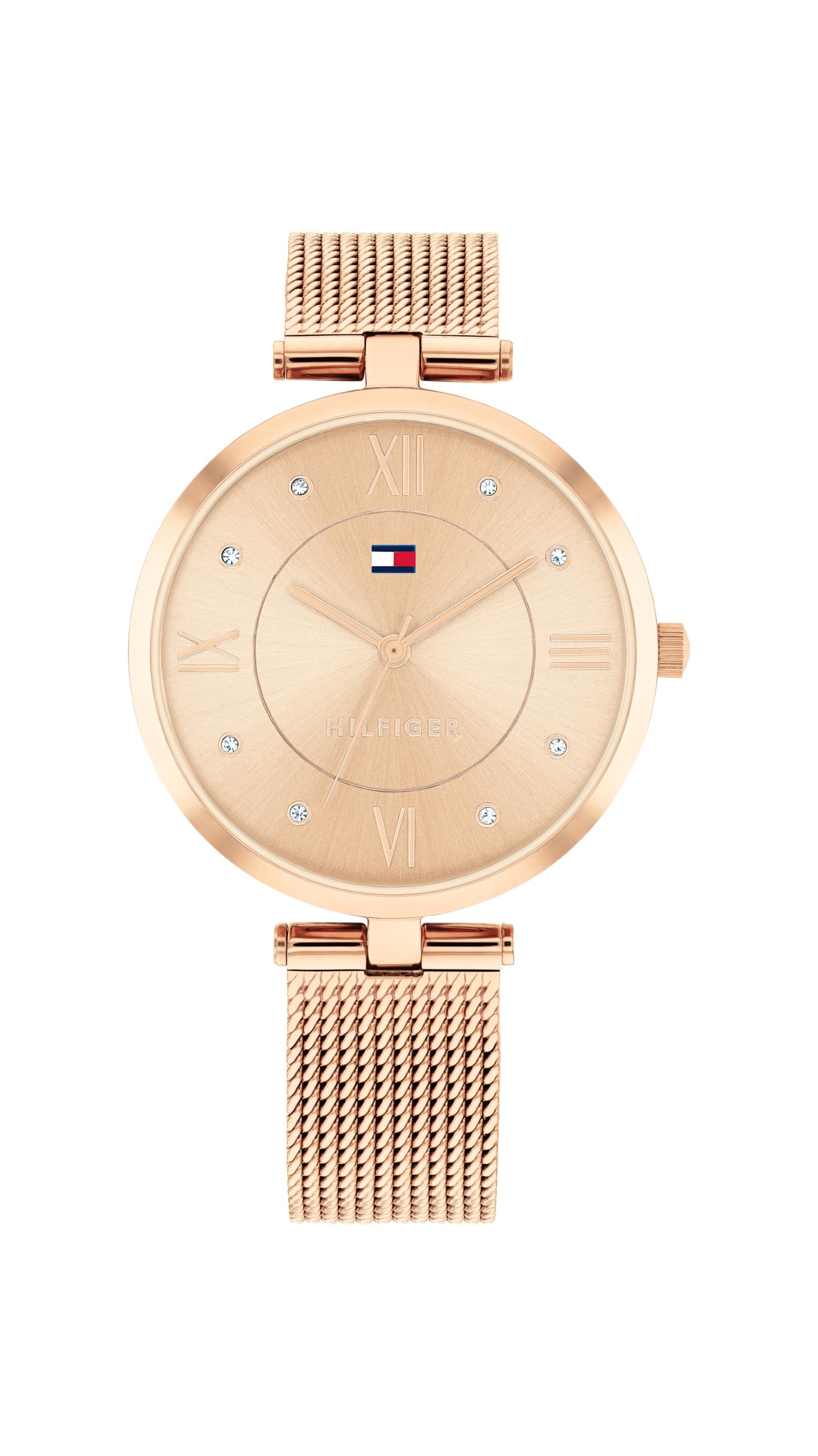 Tommy Hilfiger Orologio con Movimento al Quarzo a Tre Lancette da Donna con Cinturino in Maglia Metallica in Acciaio Inossidabile – Disponibile in Oro Rosa o Oro