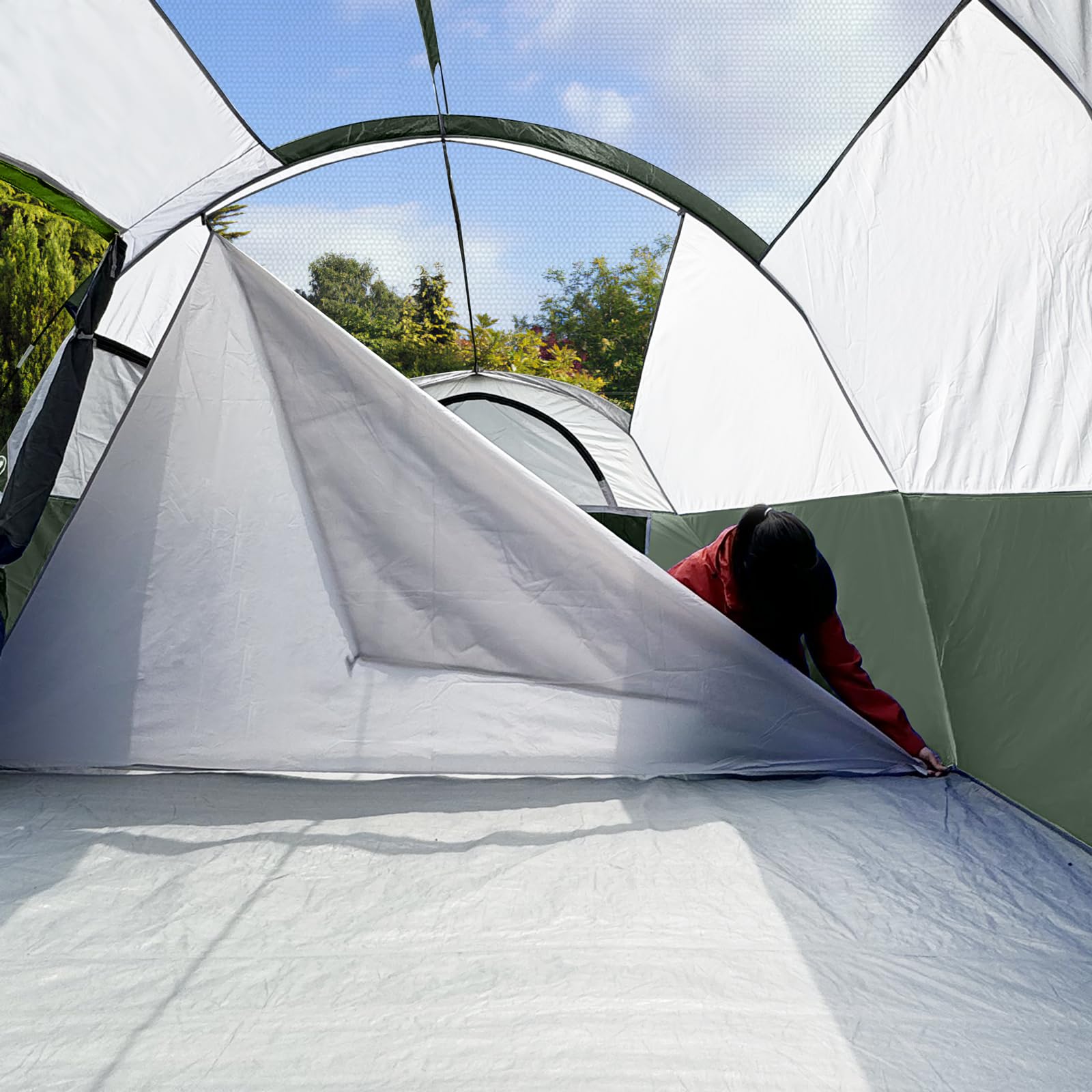 CAMPROS CP Tienda de Campaña 6-8 Personas, Tienda Familiar Grande 427 x 274 x 183 cm, 2 Habitaciones con Separador, Altura Cómoda, Montaje Rápido en 5 Minutos, Ventilada, Camping Familiar