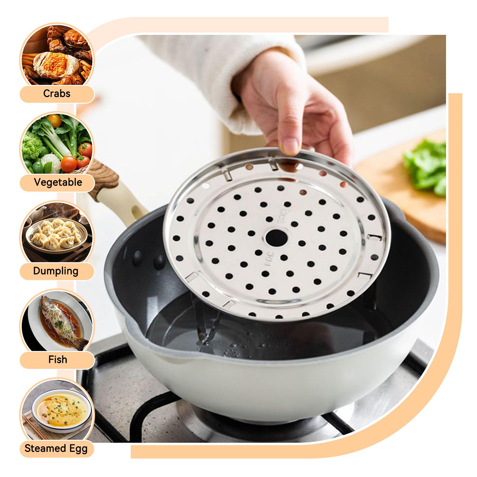 Soporte Vaporero de Acero Inoxidable 18 cm Rejilla Vaporera Multifuncional