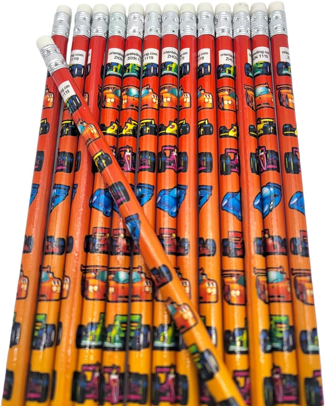 Zugar Land Formula One Sport Car Racing Print Wooden Pencils (Standard 7.5") #2 Lead. One Top Rubber Eraser. (96)