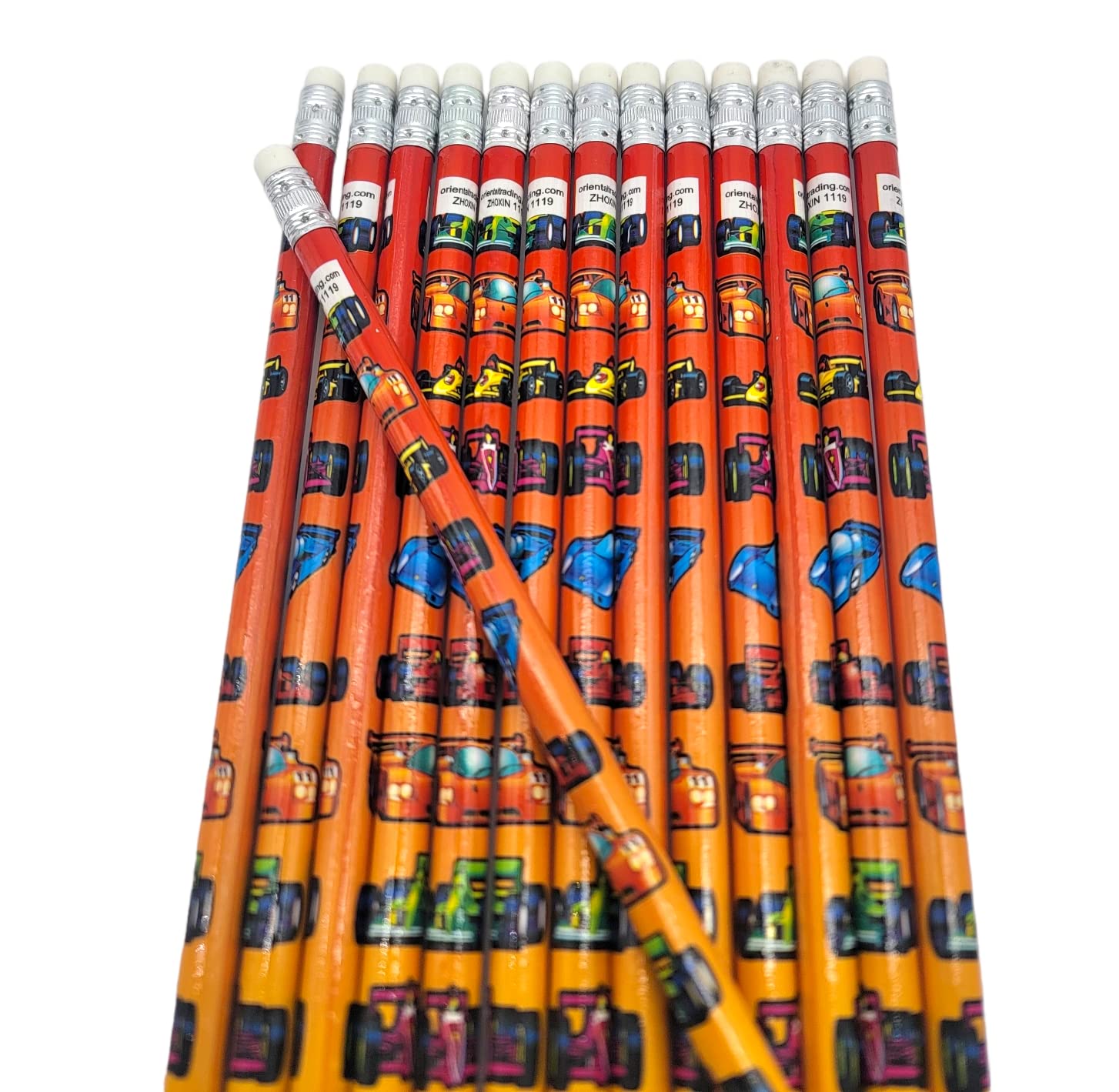 Zugar Land Formula One Sport Car Racing Print Wooden Pencils (Standard 7.5") #2 Lead. One Top Rubber Eraser. (96)