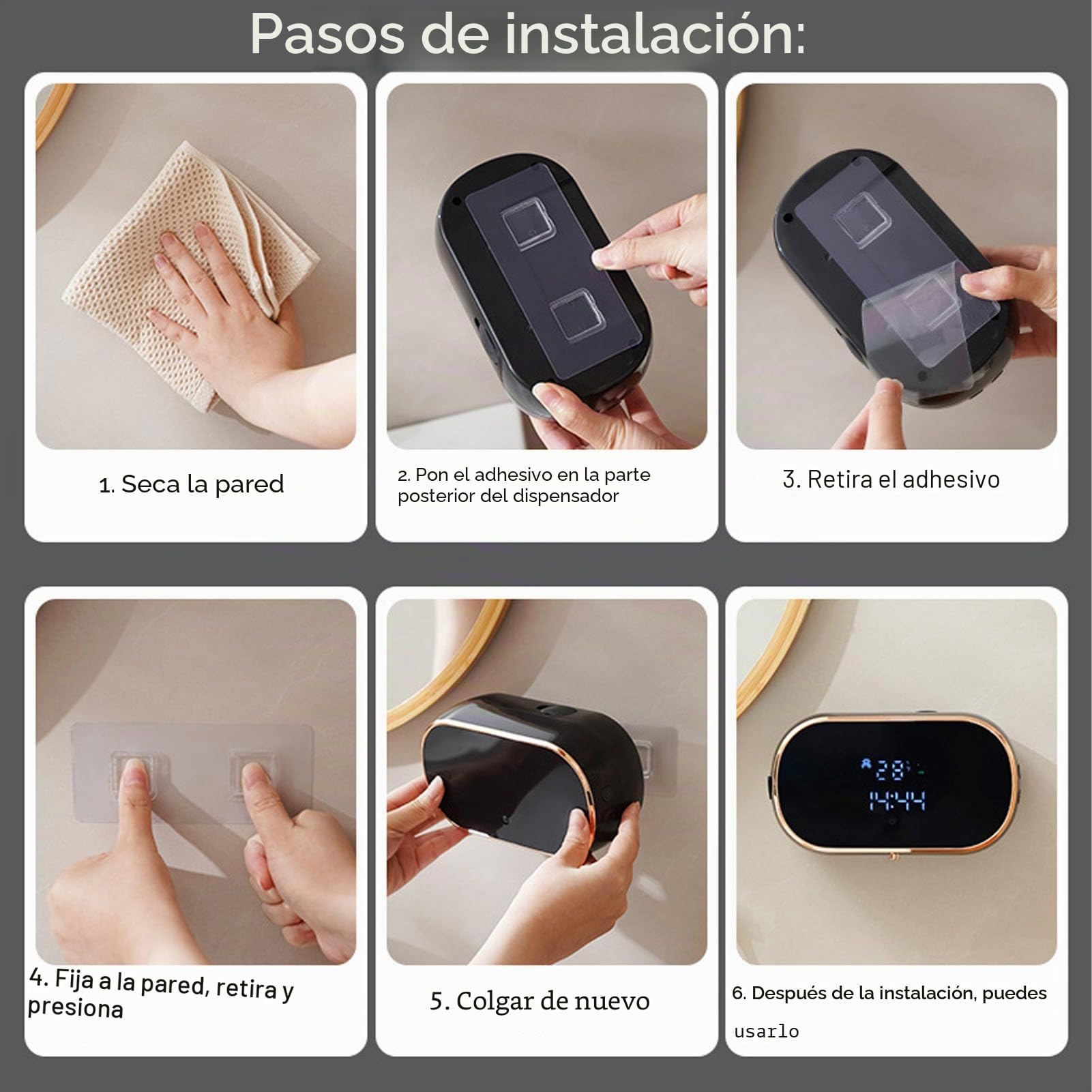 Dispensador Automático de Jabón Espumoso, Dispensador de Jabón Montado en la Pared sin con 3 Engranajes Ajustables, Dispensador de Jabón Eléctrico Recargable para Baño, Cocina,