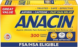 Aspirin & Caffeine Fast Pain Relief, Eases Minor Aches and Pains Due to Headache, Muscle Aches & Arthritis, 300 Count