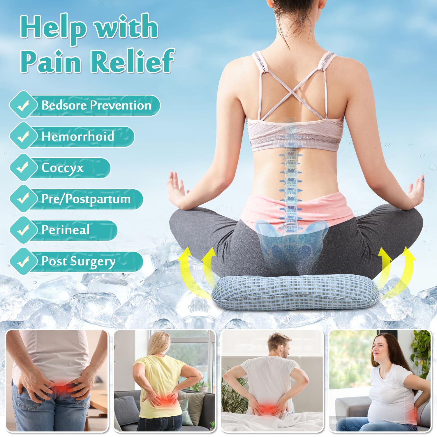 Cojines para dolor de cama para posición de glúteos, cojín de úlceras por presión, alivio de presión médica, almohada para dormir después de la cirugía, posicionador, cuña, giro hacia atrás