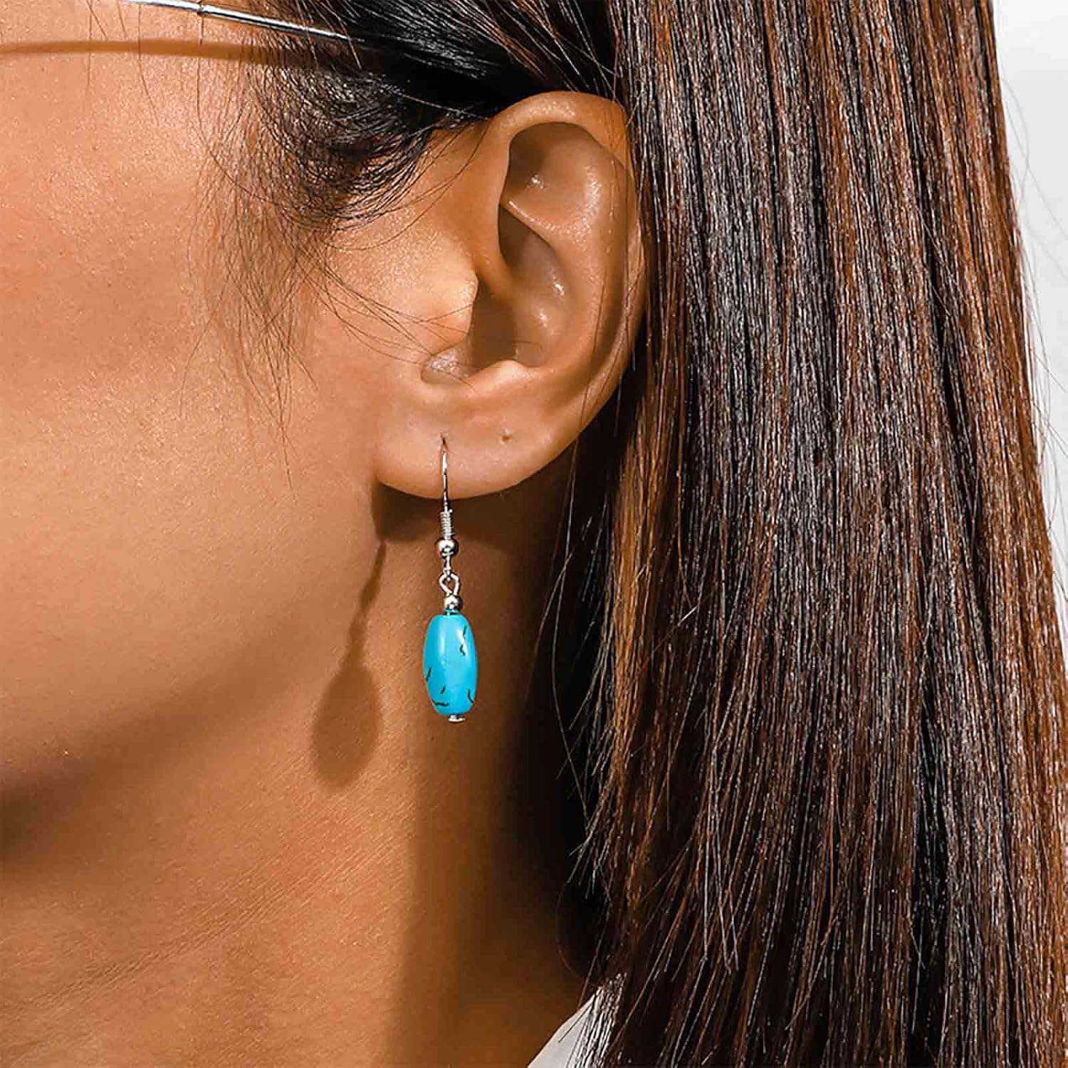 Andelaisi Boho Turquoise Drop Earrings Blue Turquoise Dangle Hook Earrings Vintage Turquoise Bead Dangle Earrings Minimalist Oval Turquoise Earrings Jewelry for Women Gifts - Image 2