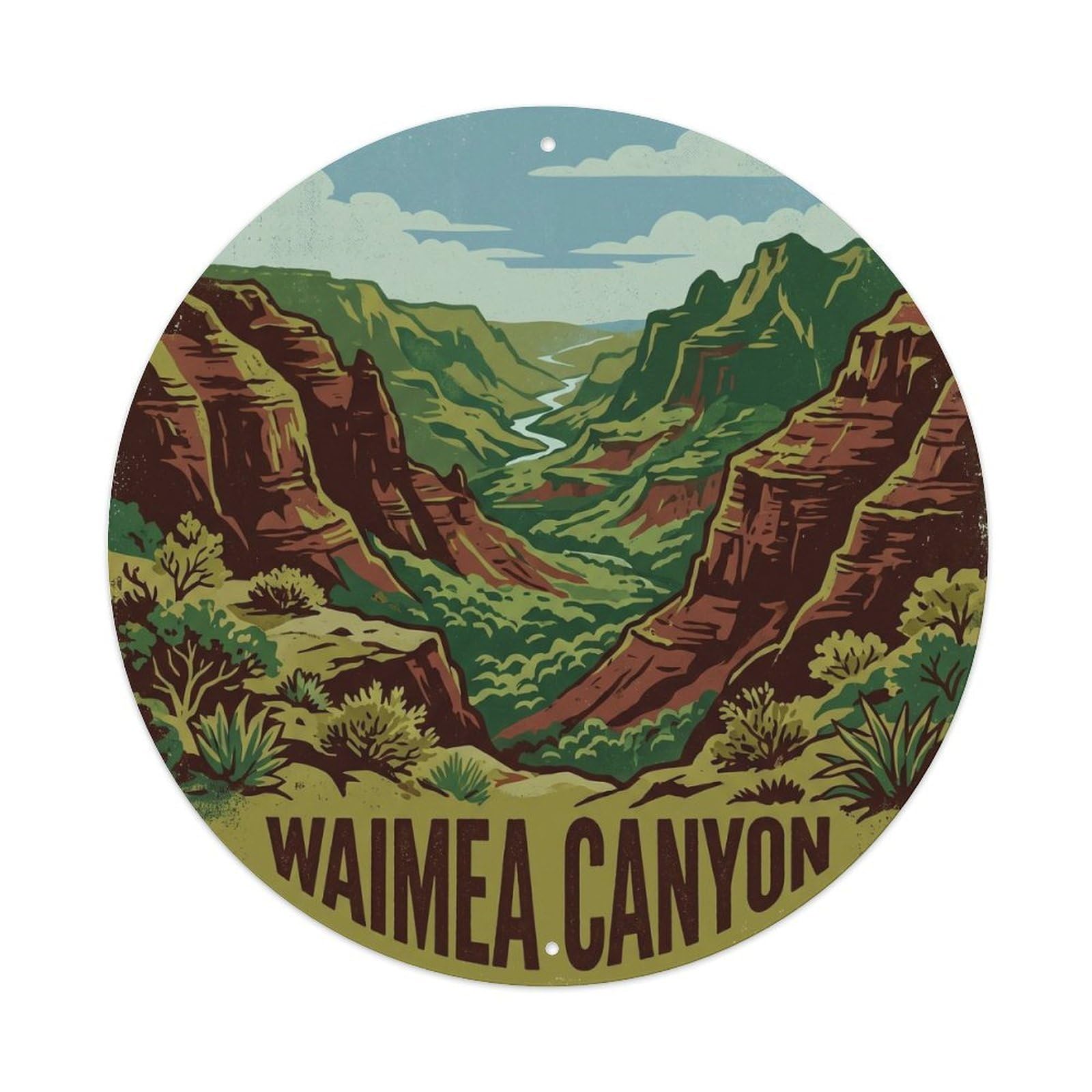 Waimea Canyon Valley Hawaii Waterfall Journey Lush Metal Tin Sign