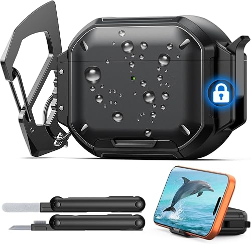 MoKo Funda compatible con AirPods Pro 3 con bloqueo seguro, IP68 impermeable y de grado militar para iPods Pro 3, funda protectora para auriculares