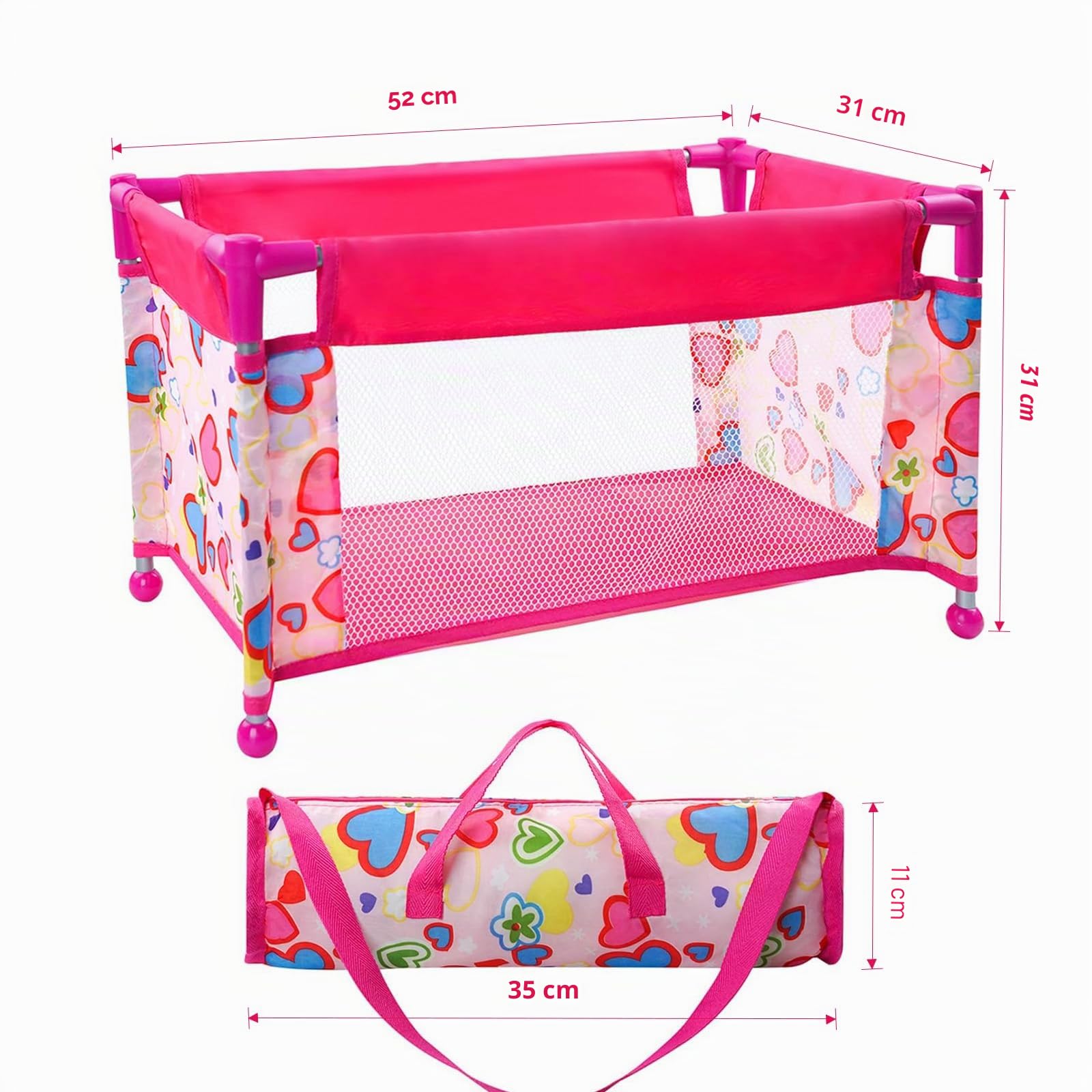 Lit de Voyage Pliable pour poupée jusqu'à 45cm avec Sac de Transport et Accessoires Jouet d'imitation pour Enfants 3 Ans et Plus