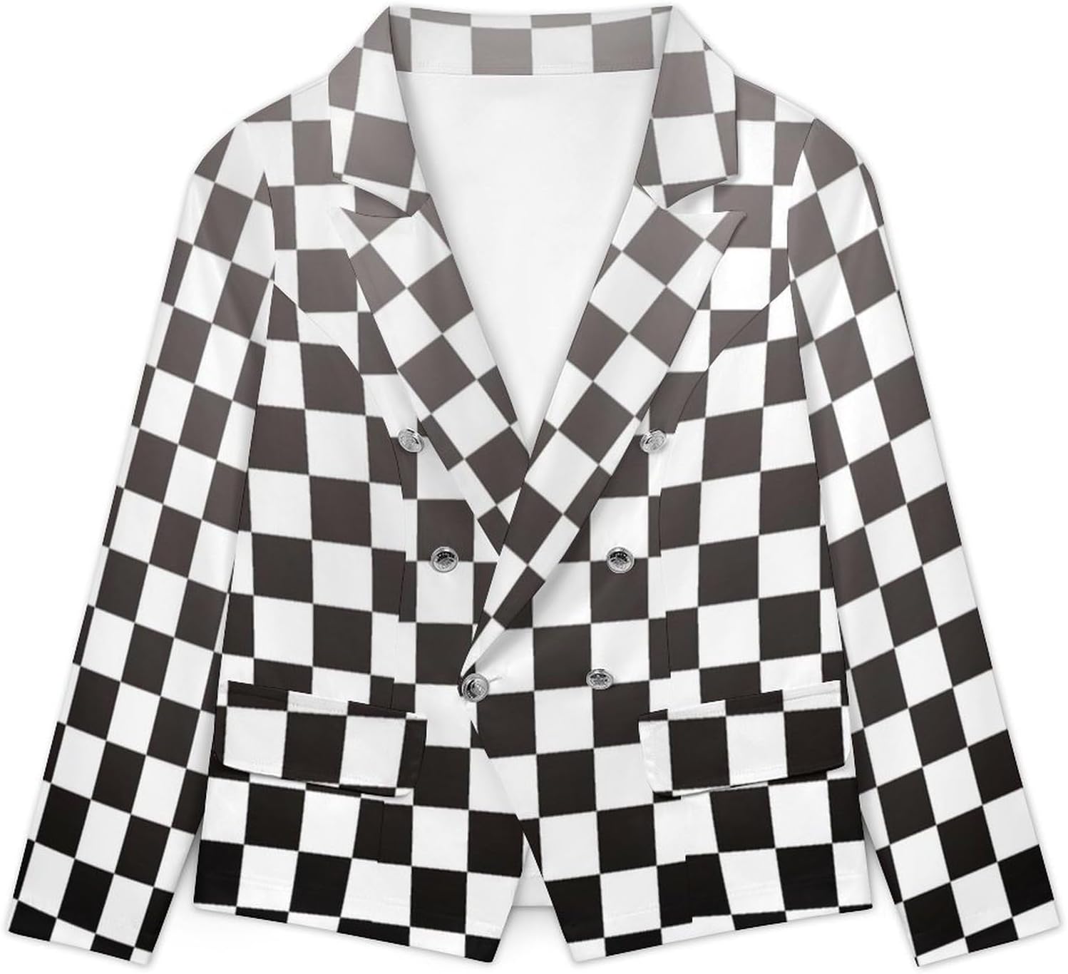 Black White Racing Checkered Flag Women's Casual Blazers Suit Jacket Fashion Business Coat