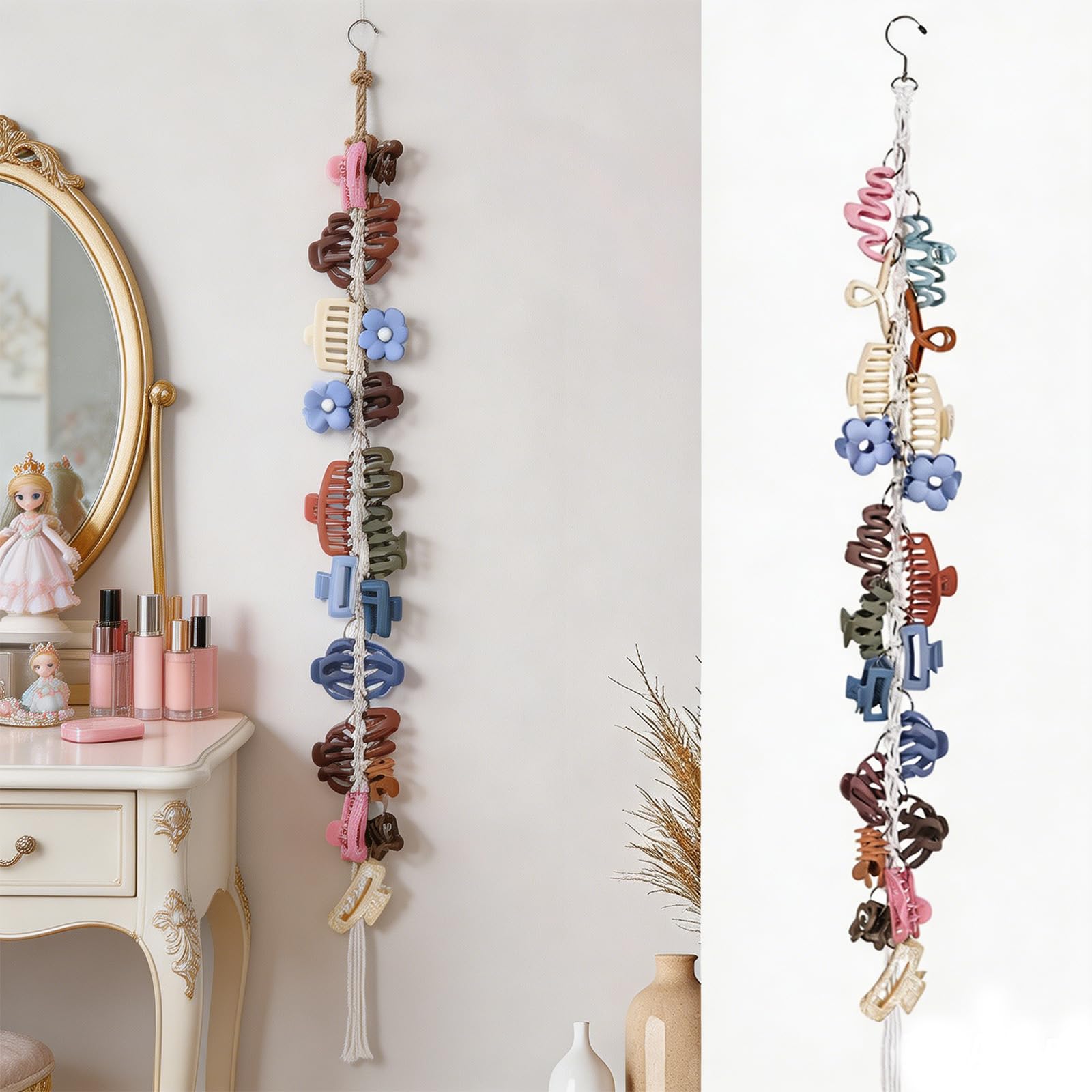 Haarspangen Organizer, Haarspangen Haargummi Aufbewahrung, Haarklammer Organizer mit Drehbarem und 20 Metallringen, organizer Haargummis und Spangen, Haarschmuck Aufbewahrung, für Wand Tür Schrank Küche, Haushalt & Wohnen