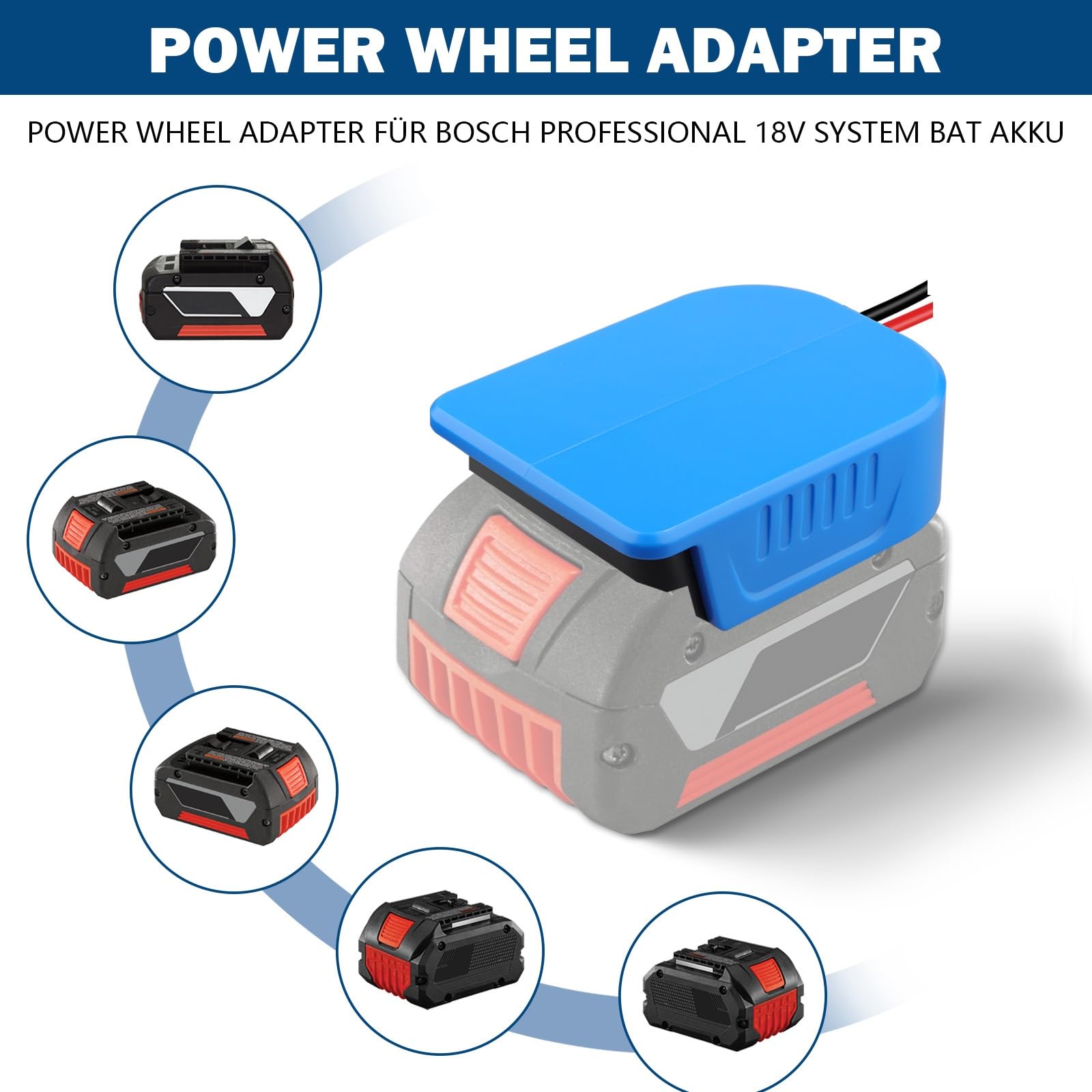 Power Wheels Adapter für Bosch 18V GBA Professional System Akku mit Sicherung & Drahtklemmen & 12 Gauge Draht, guter Stromumwandler für DIY Ride On Truck, Robotik